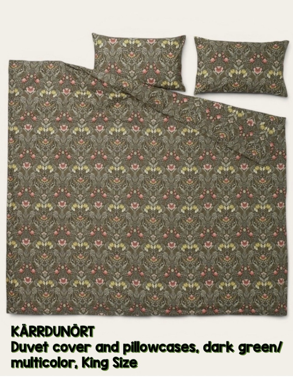 Olive Floral Damask Cotton Duvet Cover Set